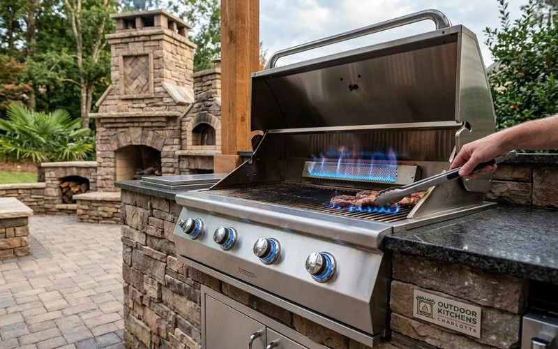 Built-in gas grill with precise flame control and multiple burners