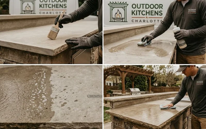 Step-by-step countertop sealing process for outdoor kitchens