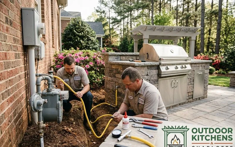 Gas line being installed from the meter to an outdoor kitchen location