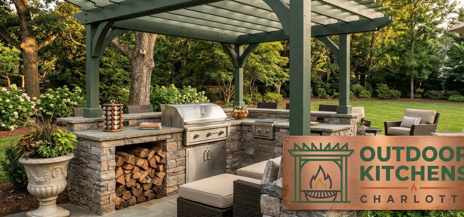 Custom outdoor kitchen in Charlotte NC backyard